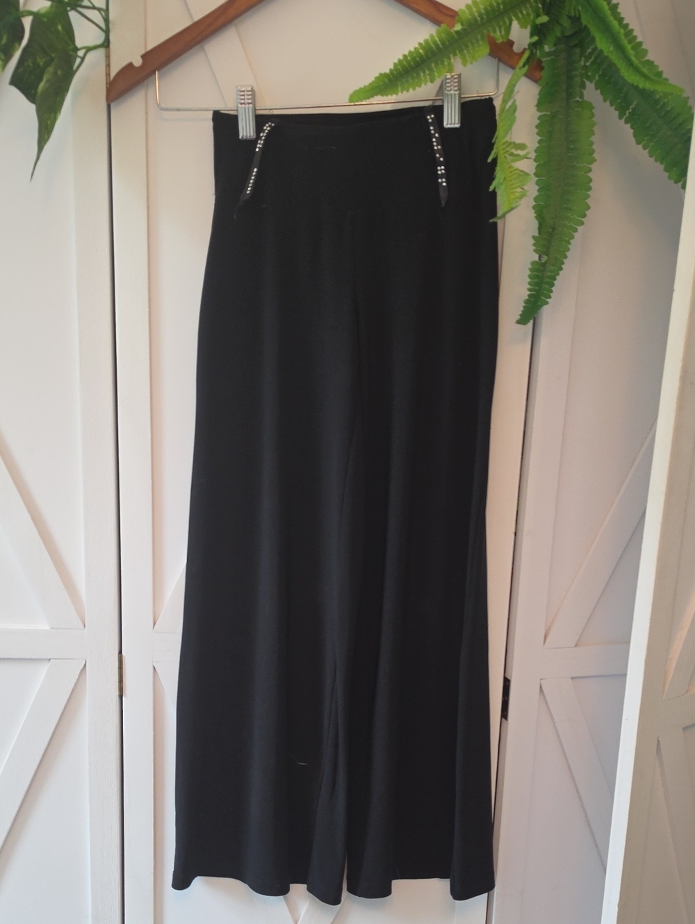 Girls' Black Wide-Leg Palazzo Pants with Beaded Detail